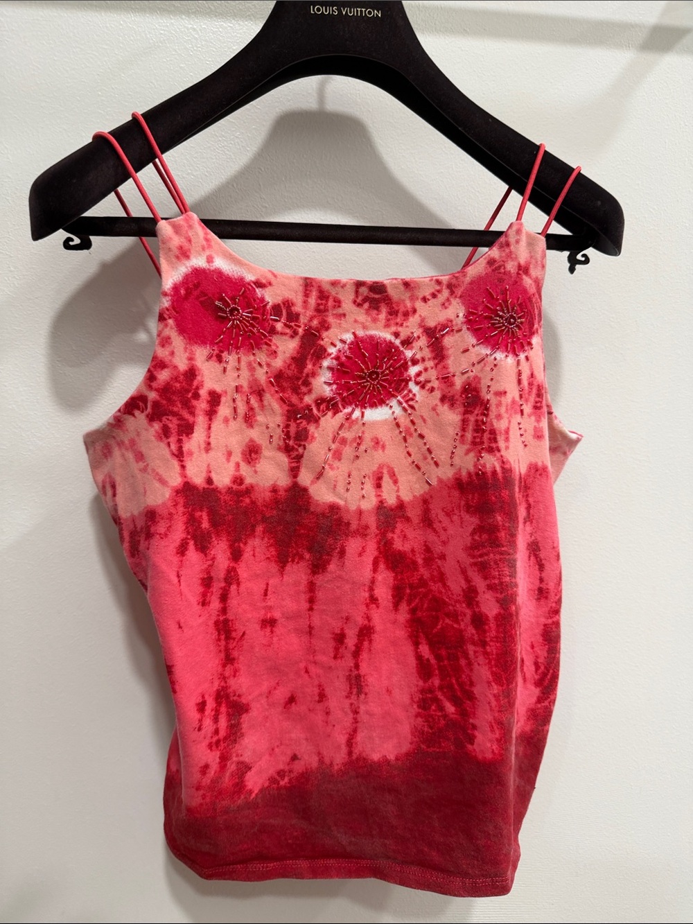 B.Y.B.B Pink & Red Tie-Dye Beaded Spaghetti-Strap Camisole